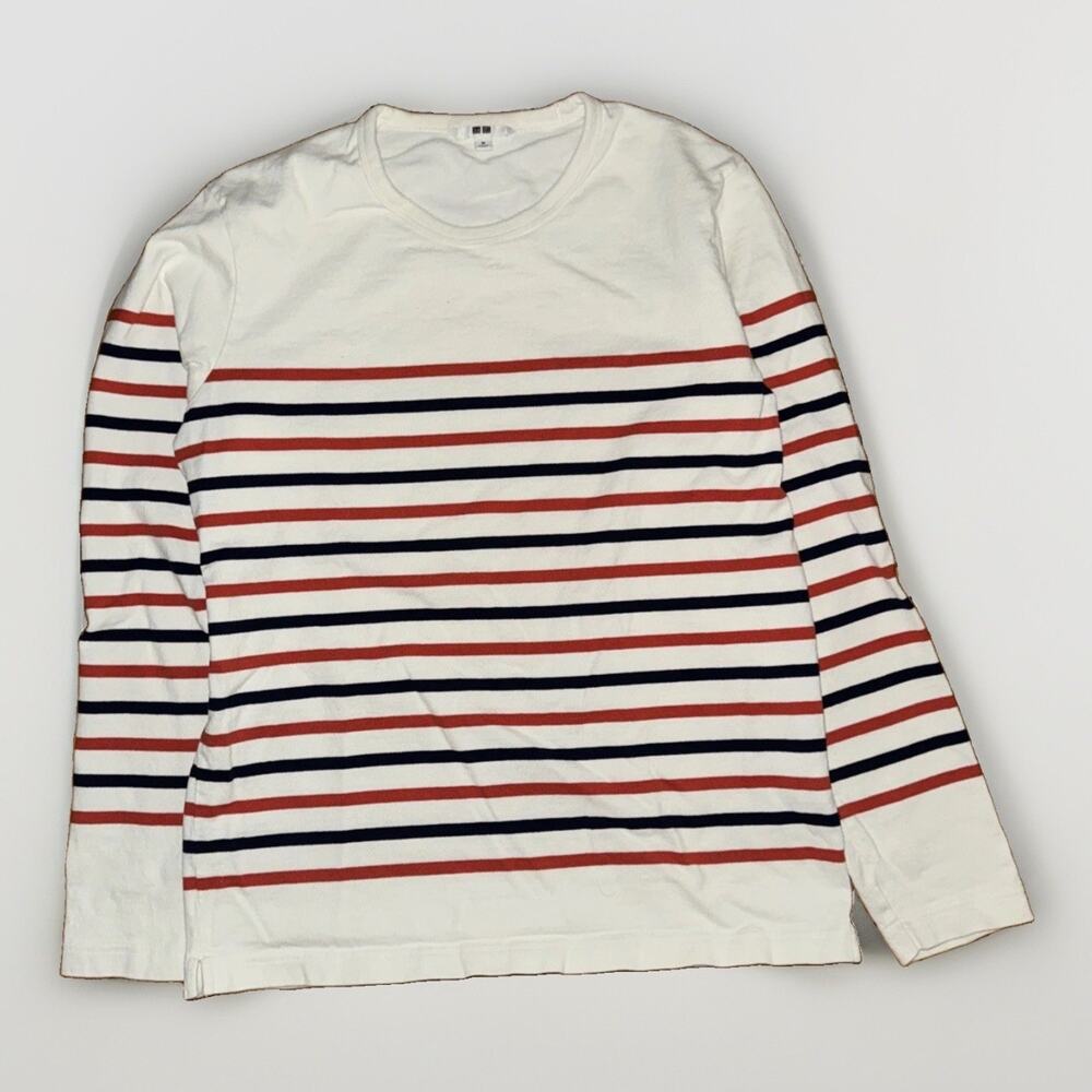 Uniqlo Striped Scoop Neck Long Sleeve T-Shirt White Medium 20x26 Euro Sleeve